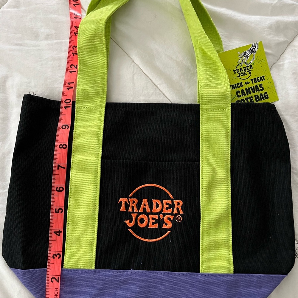 Trader Joe's Black and Purple Canvas mini Tote Bag